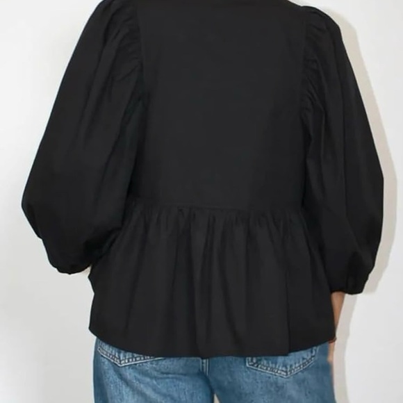 Peplum Tie Black Women's Top - Picture 2 of 3